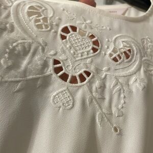 LC Lauren Conrad Cream Embellished Blouse with fabric covered button sleeves